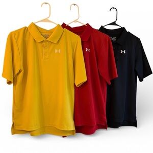 3 Under Armour Youth Performance Polo Shirts - Yellow, Red & Black - YXL